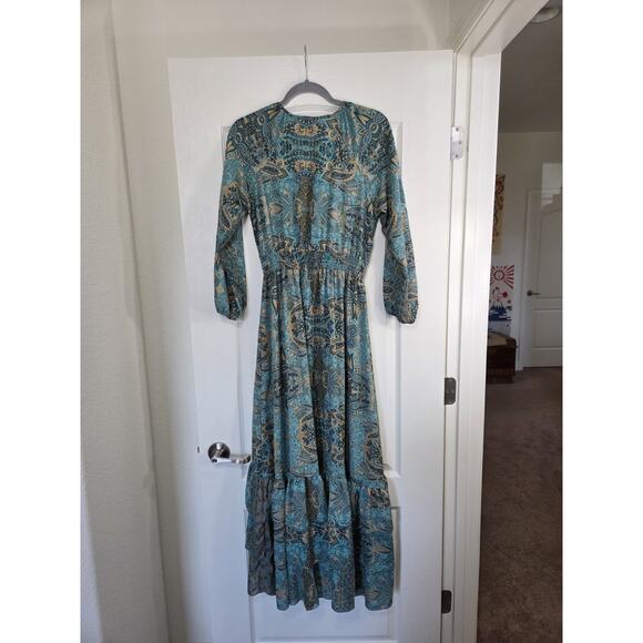 Boemo Anthropologie Green Paisley Ruffle Boho Festival Maxi Dress, Size Small - Picture 9 of 13